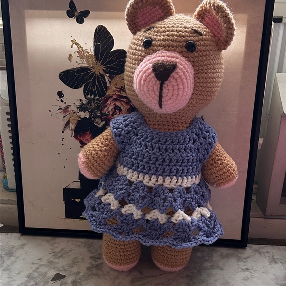 CreativelyM Other - Crochet Teddy Bear with Purple Dress - Handmade